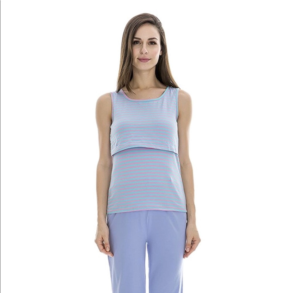 3 piece nursing pajamas - tank, pants and cardigan